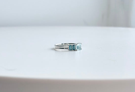 Lexi Band Ring Aquamarine and London Blue Topaz Sterling Silver by Hannah Daye & Co Original Design artisan crafted