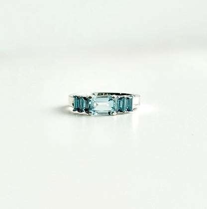 aquamarine and london blue topaz sterling silver ring by Hannah Daye jewelry
