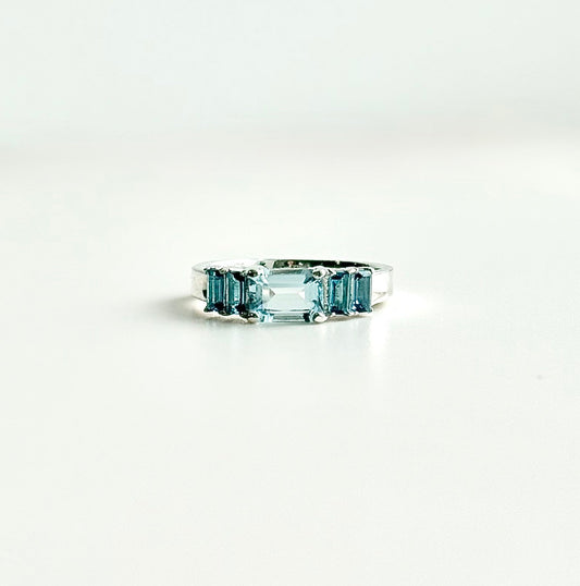 aquamarine and london blue topaz sterling silver ring by Hannah Daye jewelry