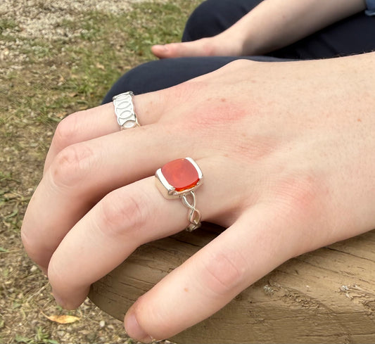 wearing carnelian red sterling silver ring