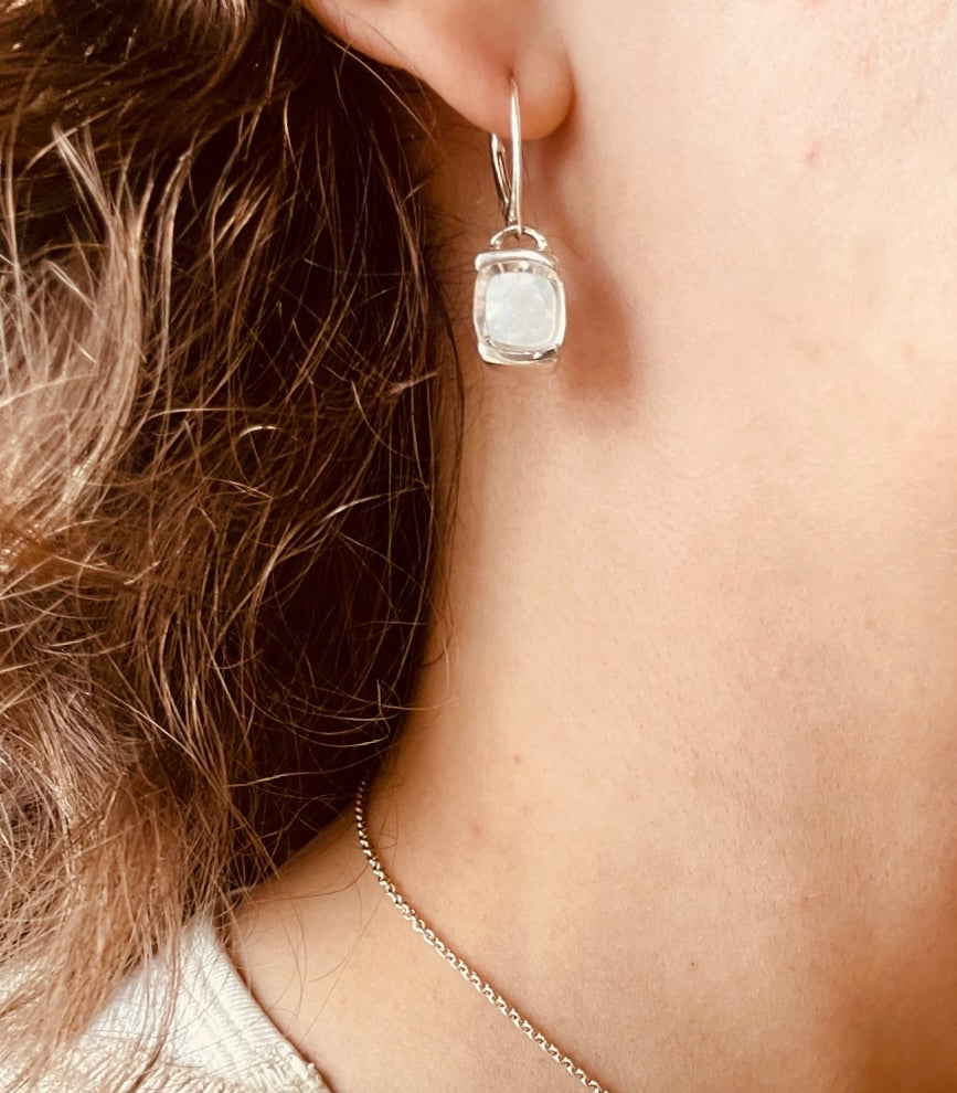 Milan Drop earrings with mother of pearl by Hannah Daye & Co