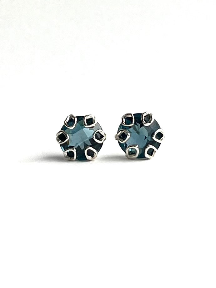 Poppy Earrings London Blue Topaz set in sterling silver original design hand-crafted by Hannah Daye & Co fine jewels