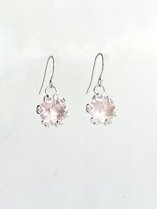 ROse Quartz Poppy Drop Earrings original design hand-crafted by Hannah Daye & Co