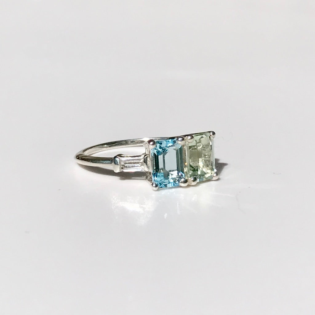 Sky Blue Topaz and Mint Quartz sterling silver ring - Lexington - Hannah Daye & Company