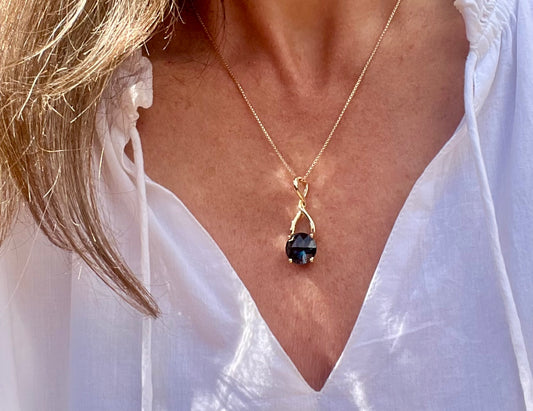 gold pendant with blue stone