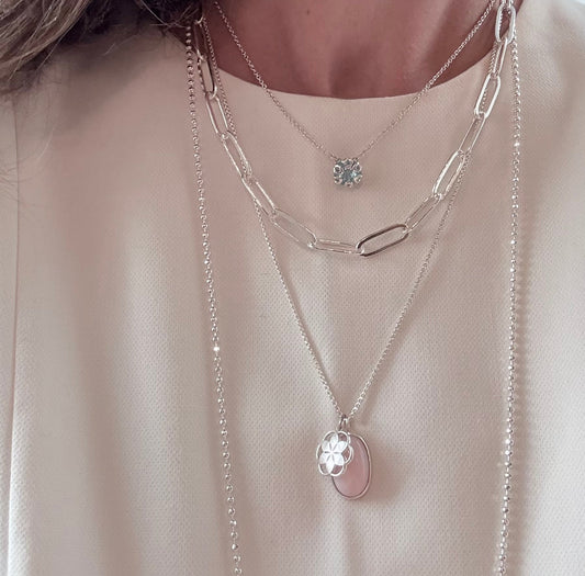 Peruvian Pink Opal sterling silver pendant - Oslo Collection - Hannah Daye & Company