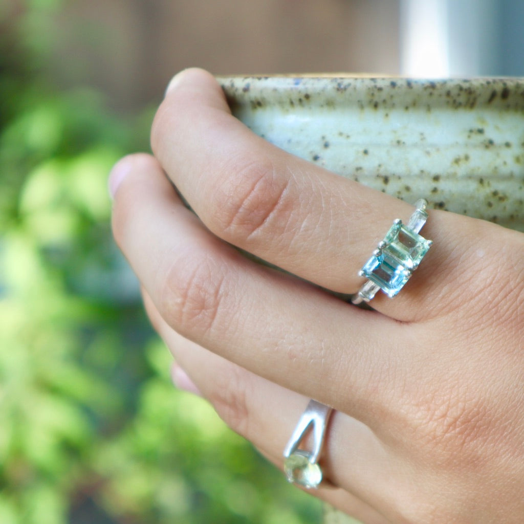 wearing Lexington Ring sterling silver by Hannah Daye jewelry