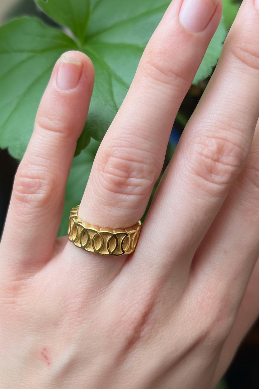 Oslo wide-band ring 14k yellow gold by Hannah Daye design fine jewelry 