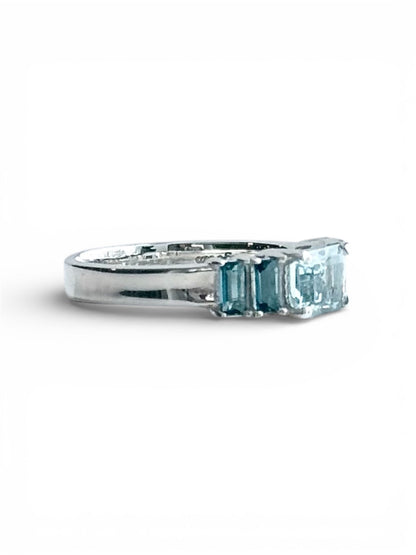 Lexi Band Ring in Sterling Silver with Aquamarine and London Blue Topaz Baguettes by Hannah Daye