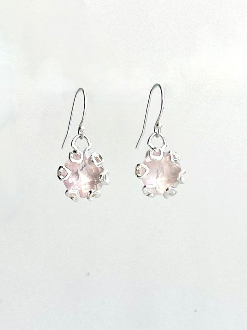 Rose Quartz sterling silver earrings - Poppy Collection - Hannah Daye & Company