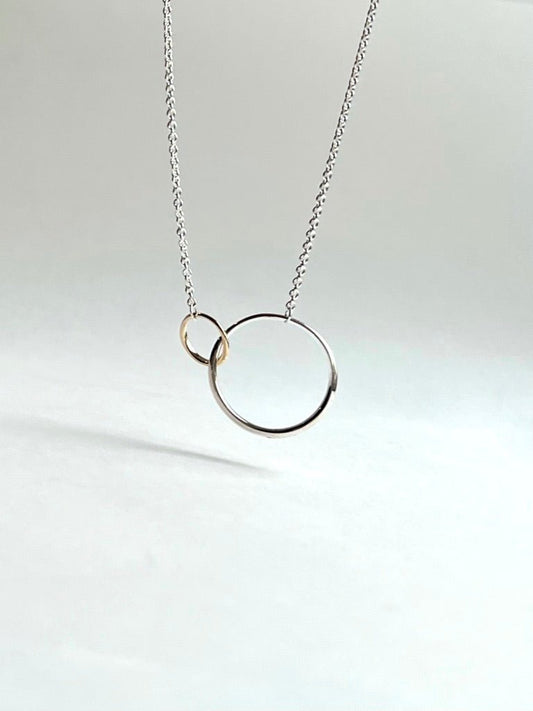 Saturn Necklace - 14k Yellow Gold + Sterling Silver - Hannah Daye & Company