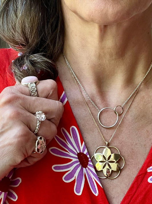 Saturn Necklace - 14k Yellow Gold + Sterling Silver - Hannah Daye & Company