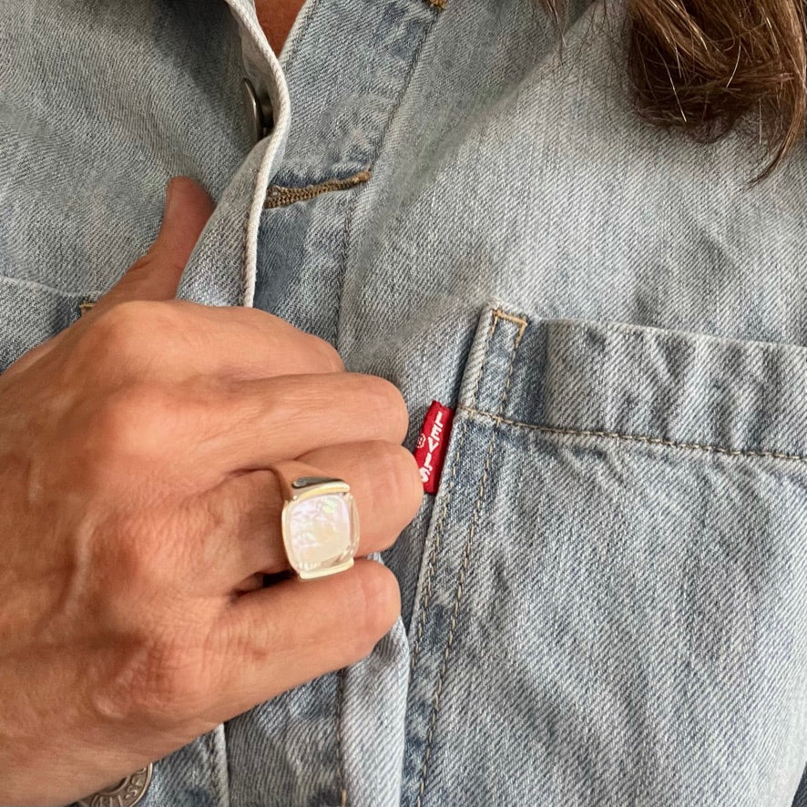 Milano Ring Mother of Pearl Doublet by Hannah Daye