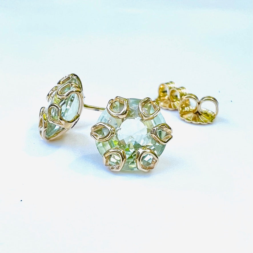 POppy Earrings 14k yellow gold with mint quartz by Hannah Daye