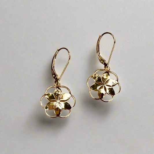 Rosette petite dangle earrings in 14k yellow gold by Hannah Daye