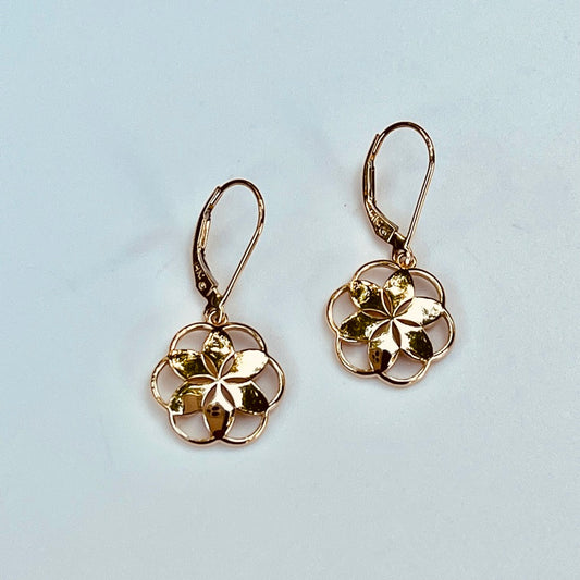 Rosette petite dangle earrings in 14k yellow gold by Hannah Daye