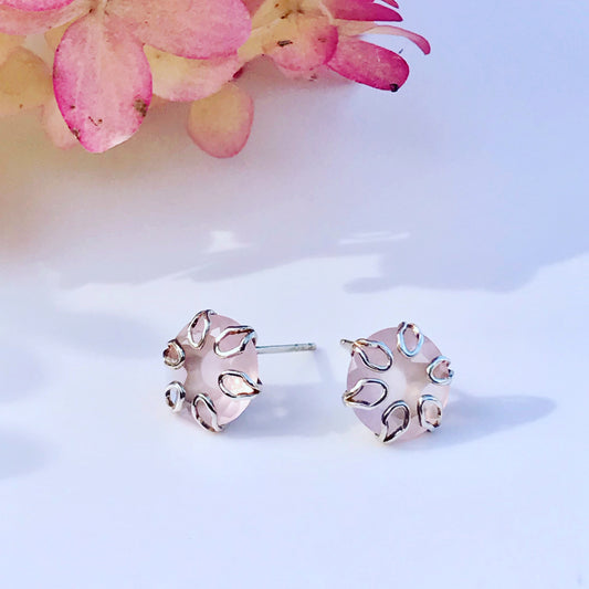 Rose Quartz and Sterling Silver Poppy Earrings by Hannah Daye & Co
