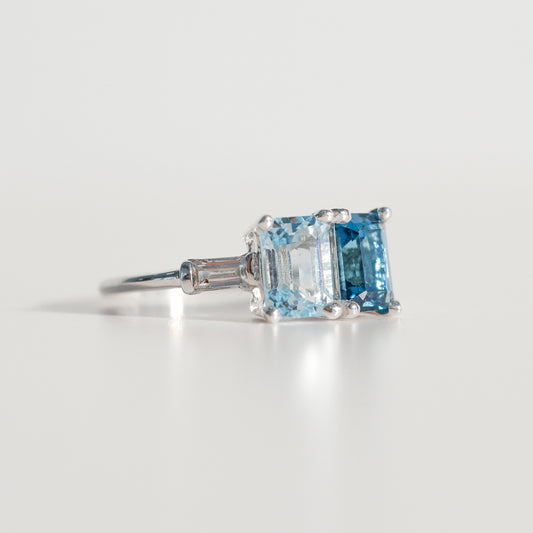 Lexington Ring emerald-cut London Blue Topaz and Sky Blue Topaz and White Topaz baguettes in sterling silver