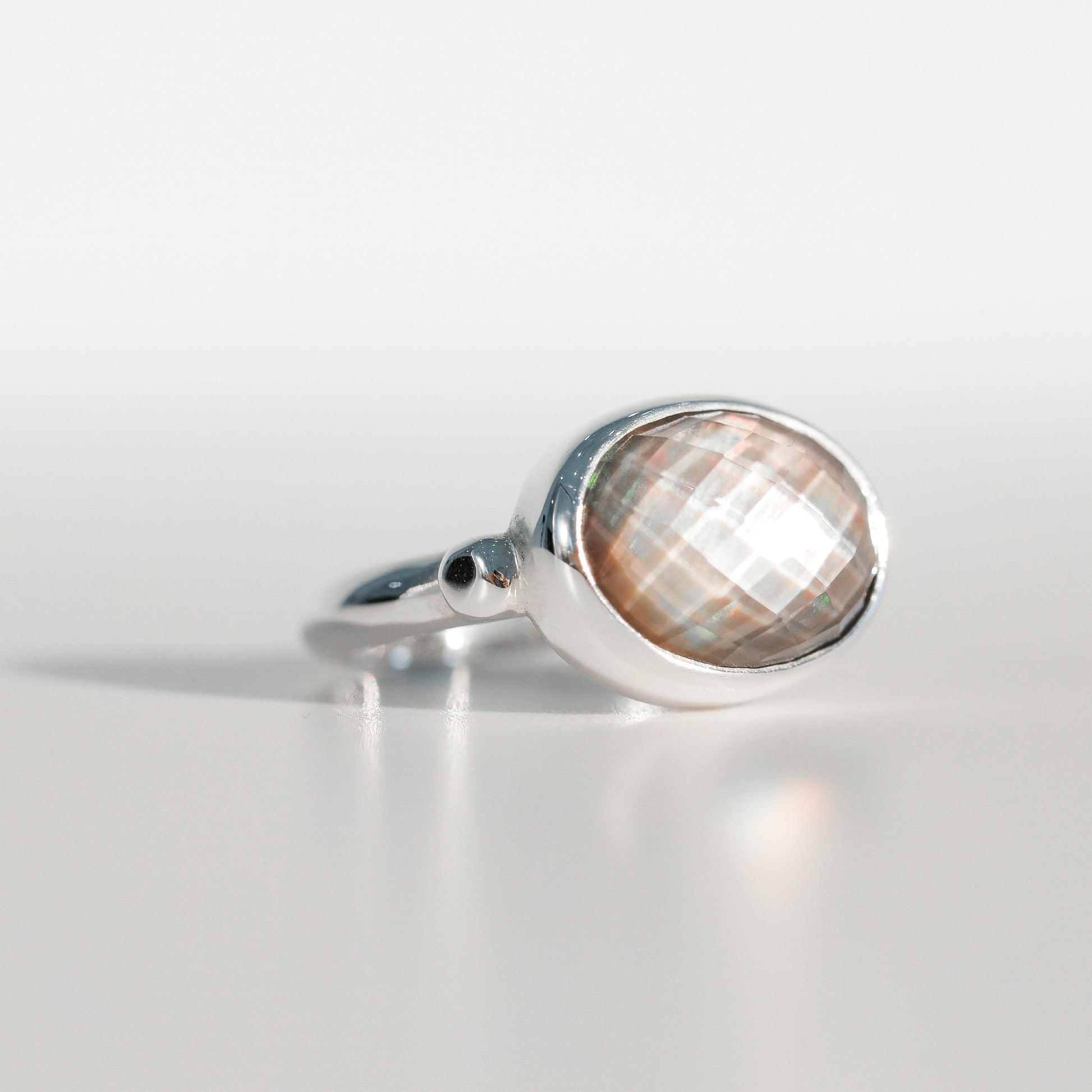 Sabine Ring Black Mother of Pearl doublet in sterling silver Hannah Daye & Co