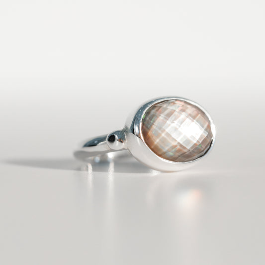 Sabine Ring Black Mother of Pearl doublet in sterling silver Hannah Daye & Co
