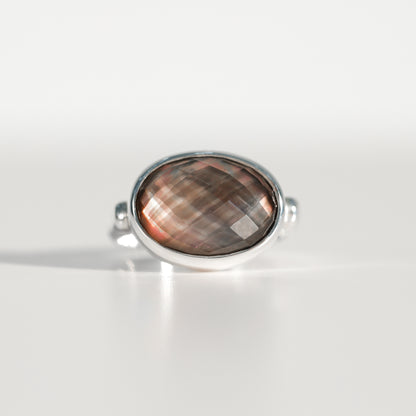 Sabine Ring Black Mother of Pearl doublet in sterling silver Hannah Daye & Co