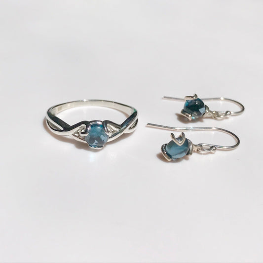Fiore RIng and Earrings set Sterling Silver London Blue Topaz Hannah Daye & Co