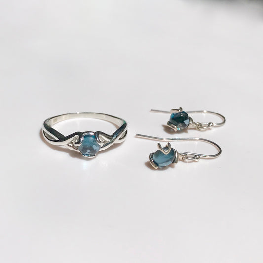 Fiore RIng and Earrings set Sterling Silver London Blue Topaz Hannah Daye & Co
