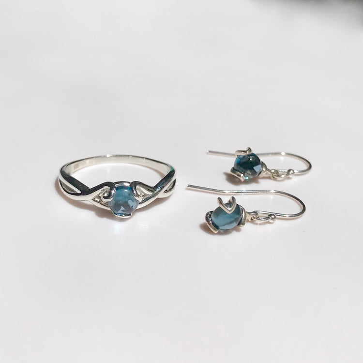 Fiore RIng and Earrings set Sterling Silver London Blue Topaz Hannah Daye & Co