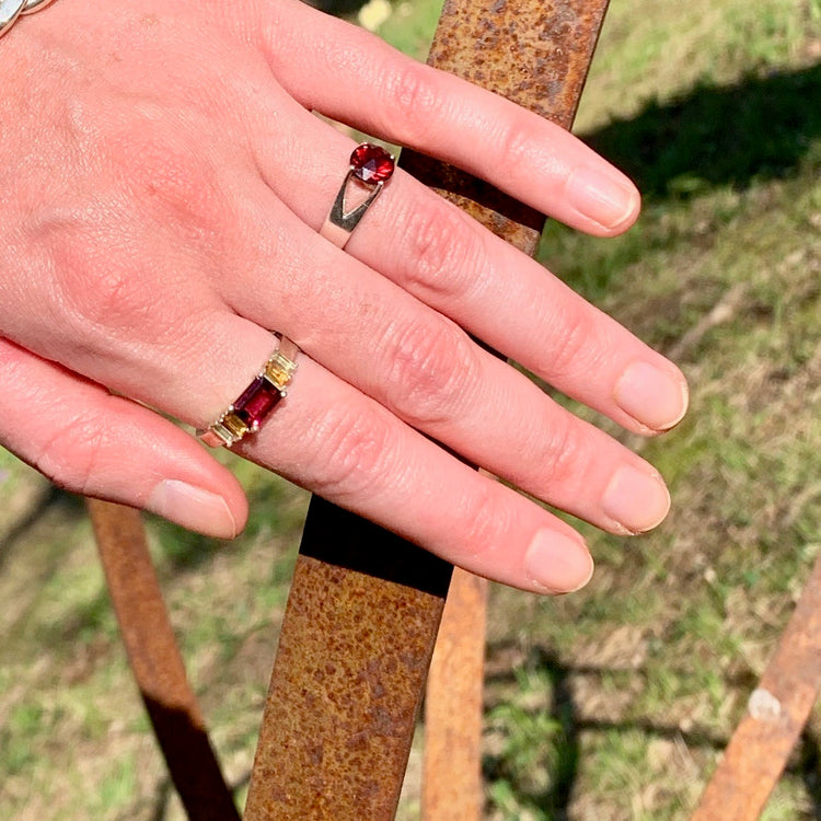 Garnet Briljante Ring with Lexi Band Ring  by Hannah Daye & Co