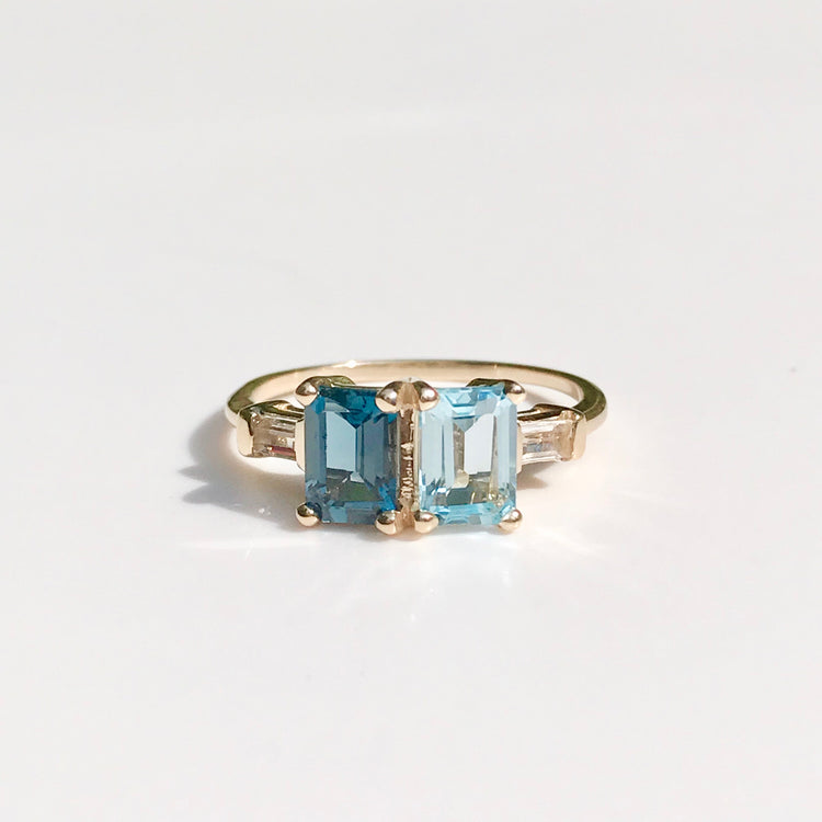 Lexington Ring in 14k gold London and Sky Blue Topaz by Hannah Daye & Co