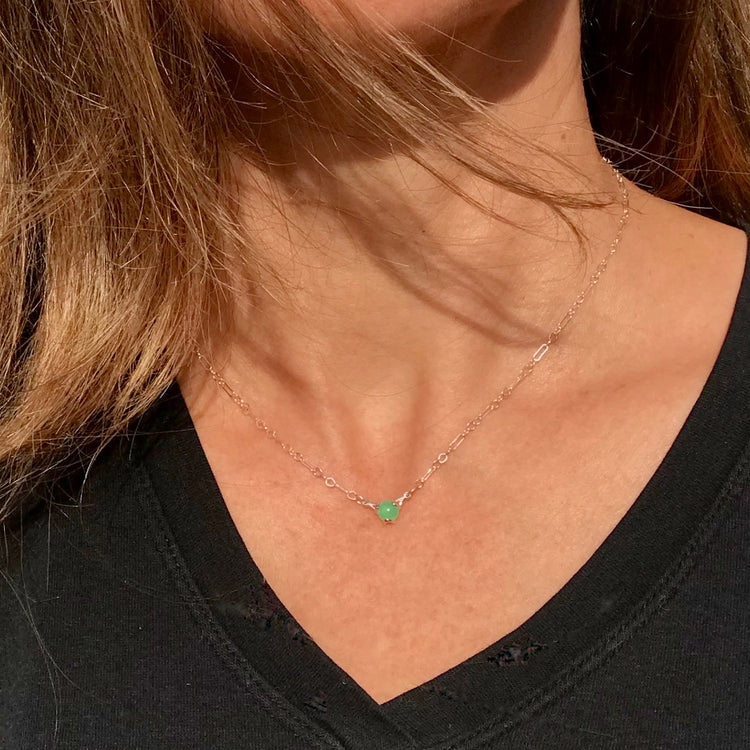 Fiore Necklace wearing in Mint Chrysoprase by Hannah Daye