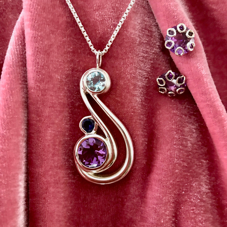 Aria pendant with Poppy Earrings in Amethyst Hannah Daye & Co