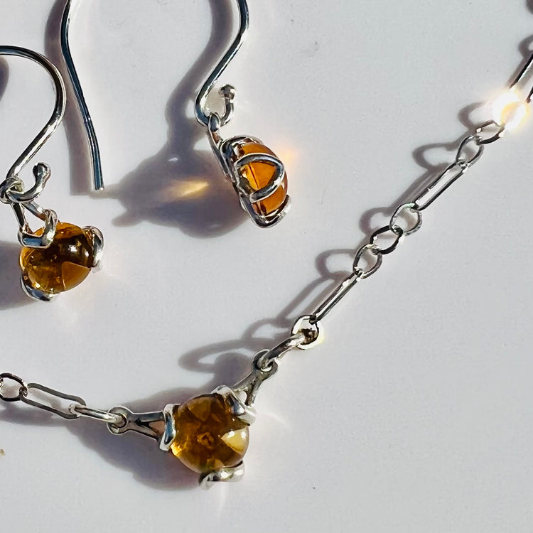 Citrine Fiore Gemstone Necklace Sterling Silver shown with drop earrings by Hannah Daye & Co