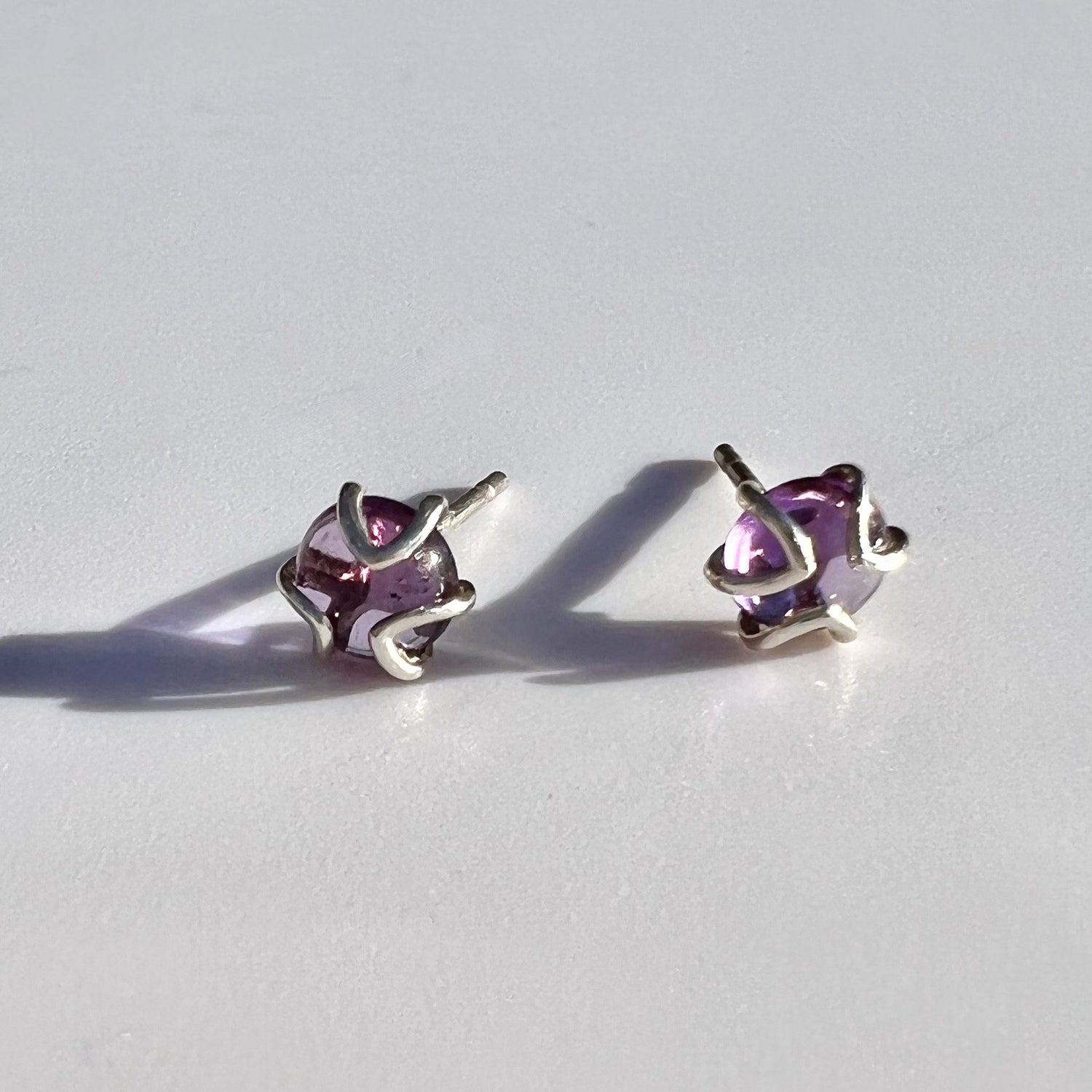 Fiore Sterling Silver and Amethyst Stud Earrings by Hannah Daye & Co