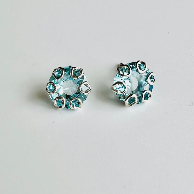 Poppy Earrings in Sterling Silver and Sky Blue Topaz by Hannah Daye & Co
