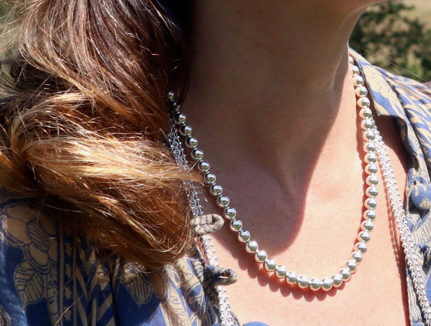 Silver Bead Necklace layered by Hannah Daye & Co