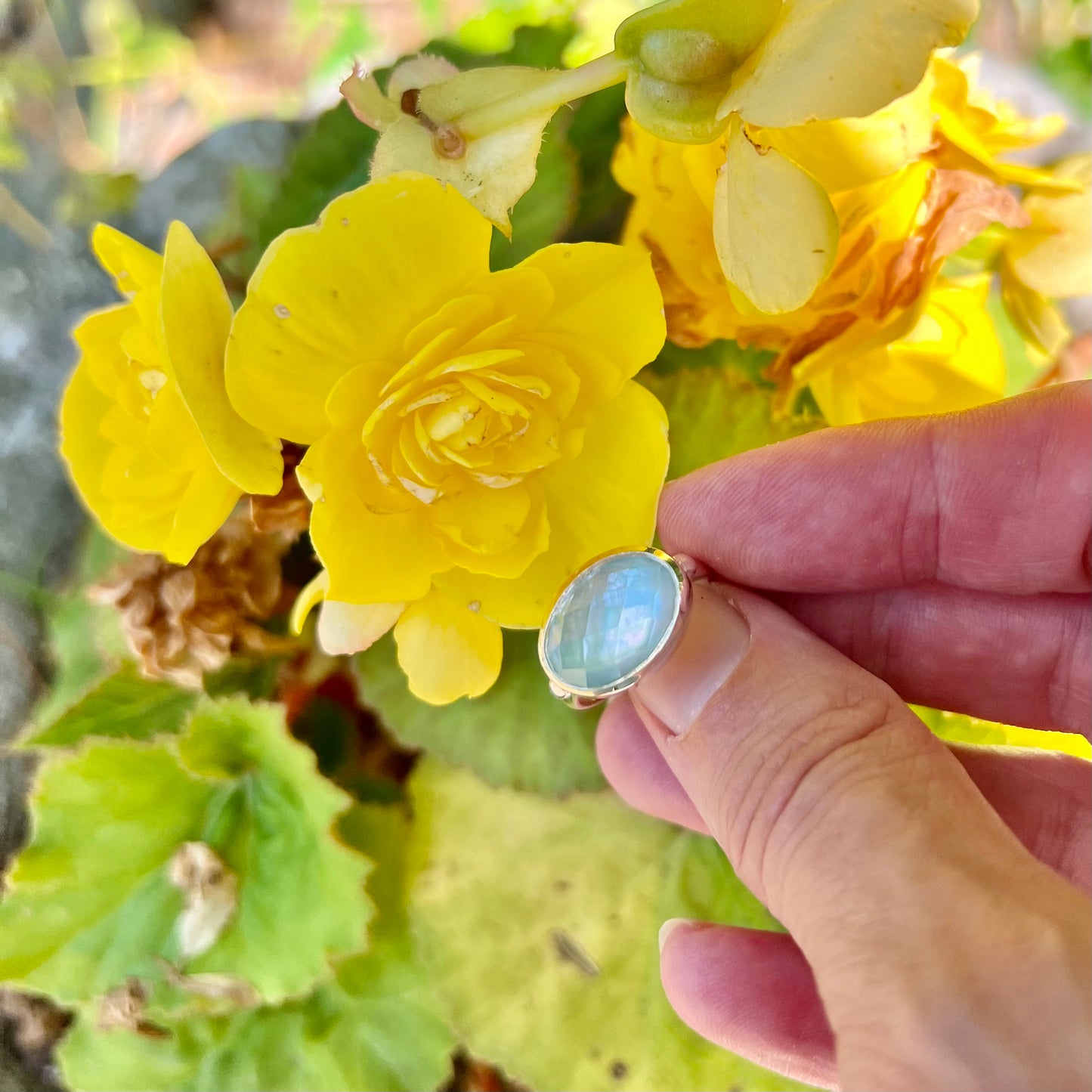 Sabine Ring Sky Blue Topaz East-West by Hannah Daye & Co