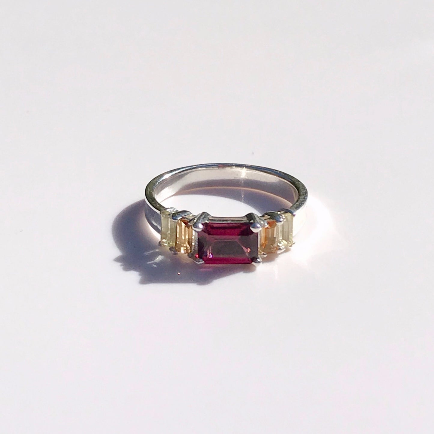 Lexi Band Ring Rhodolite Garnet with Citrine Baguettes Hannah Daye & Co