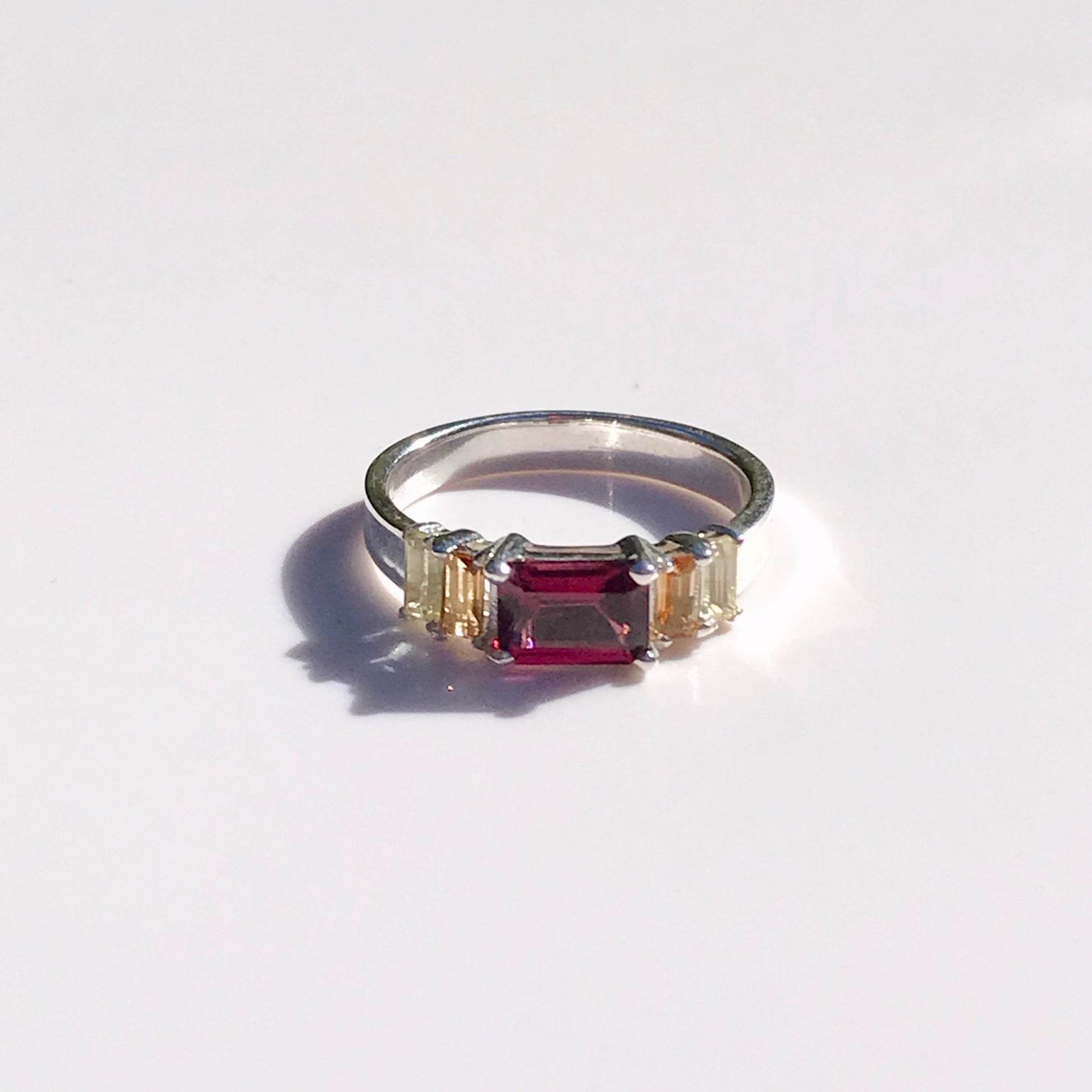 Lexi Band Ring Rhodolite Garnet with Citrine Baguettes Hannah Daye & Co