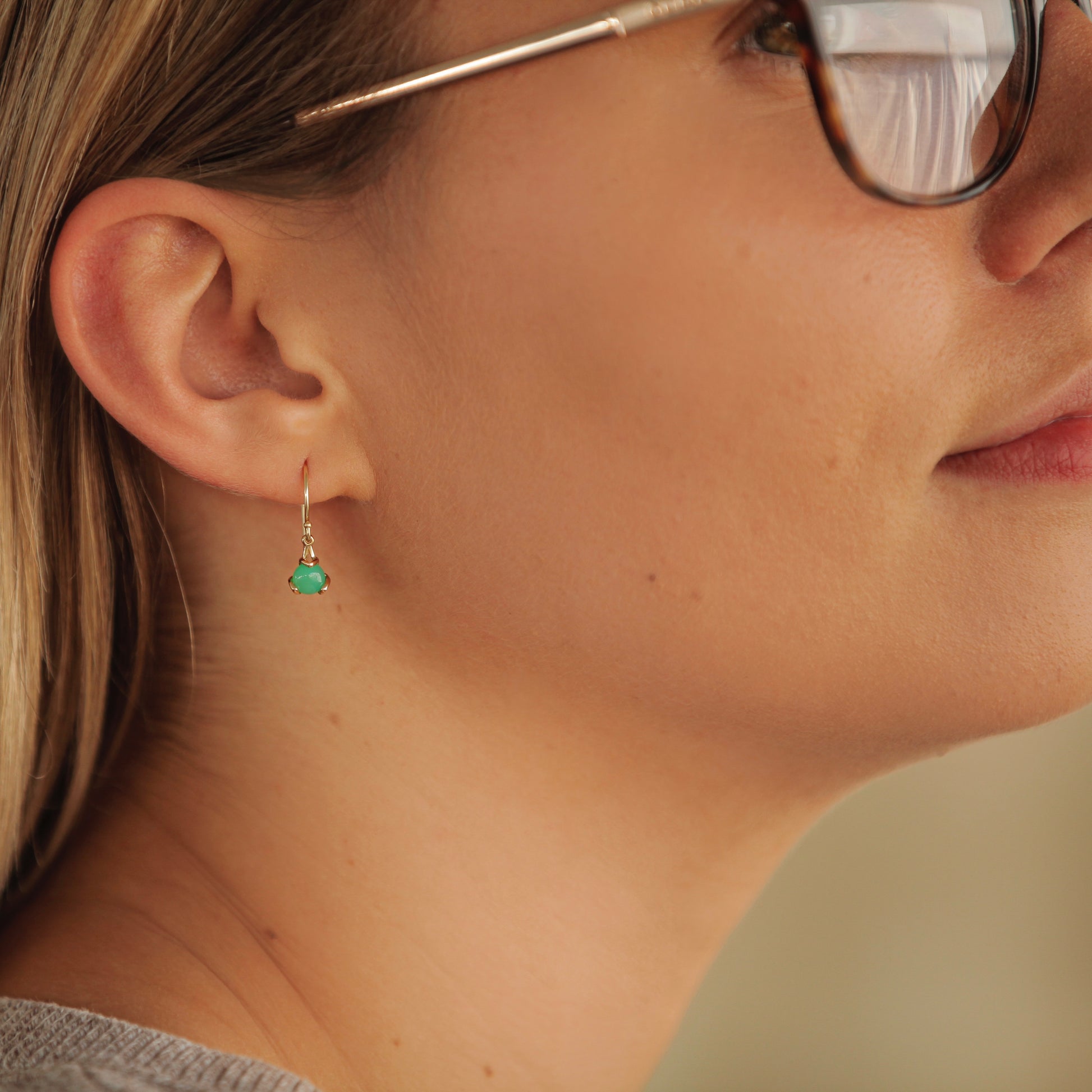 Fiore Gemstone Drop 14k gold Mint Chrysoprase Hannah Daye & Co