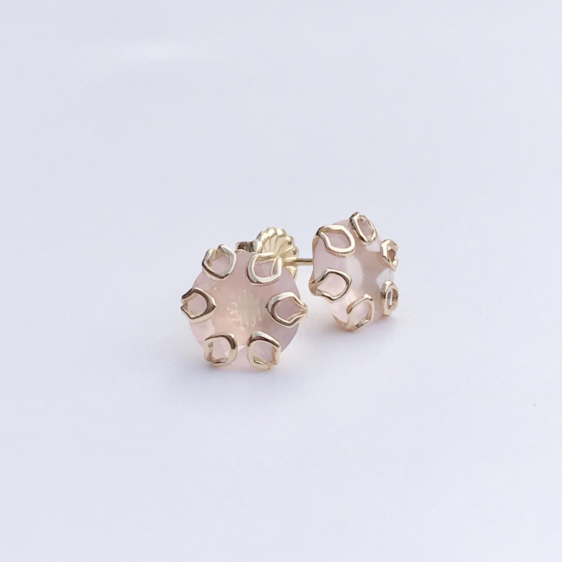 Poppy Earrings 14k yellow gold setting rose quartz Hannah Daye & Company