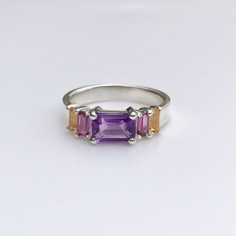Lexi Band Ring Amethyst with Garnet and Citrine Baguettes Hannah Daye & Co