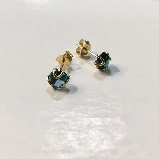 London Blue Topaz Fiore Gemstone stud earrings 14k gold Hannah Daye & Company