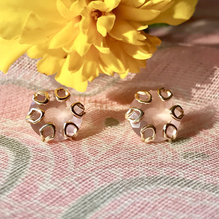 Poppy 14k gold earrings rose quartz Hannah Daye & Co