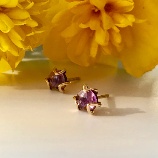 Fiore Gold 14k studs amethyst with marigold Hannah Daye & Co