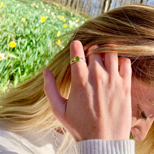 Brillante Ring Peridot on first finger Hannah Daye & Co