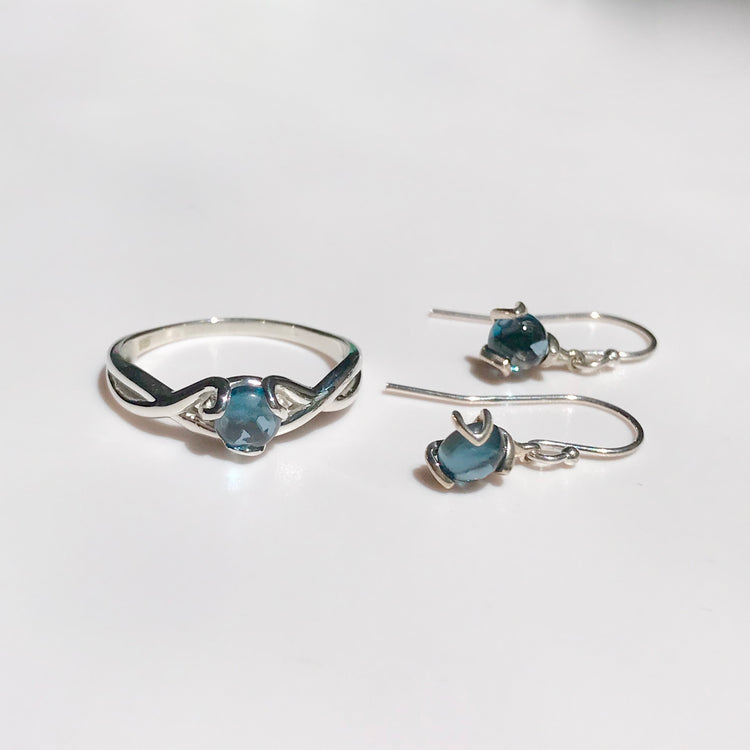 Fiore Drops with Ring all in London Blue Topaz and Sterling Silver by Hannah Daye & Co