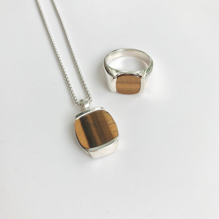 Tiger Eye Milan Ring and Pendant shown together Hannah Daye & Co